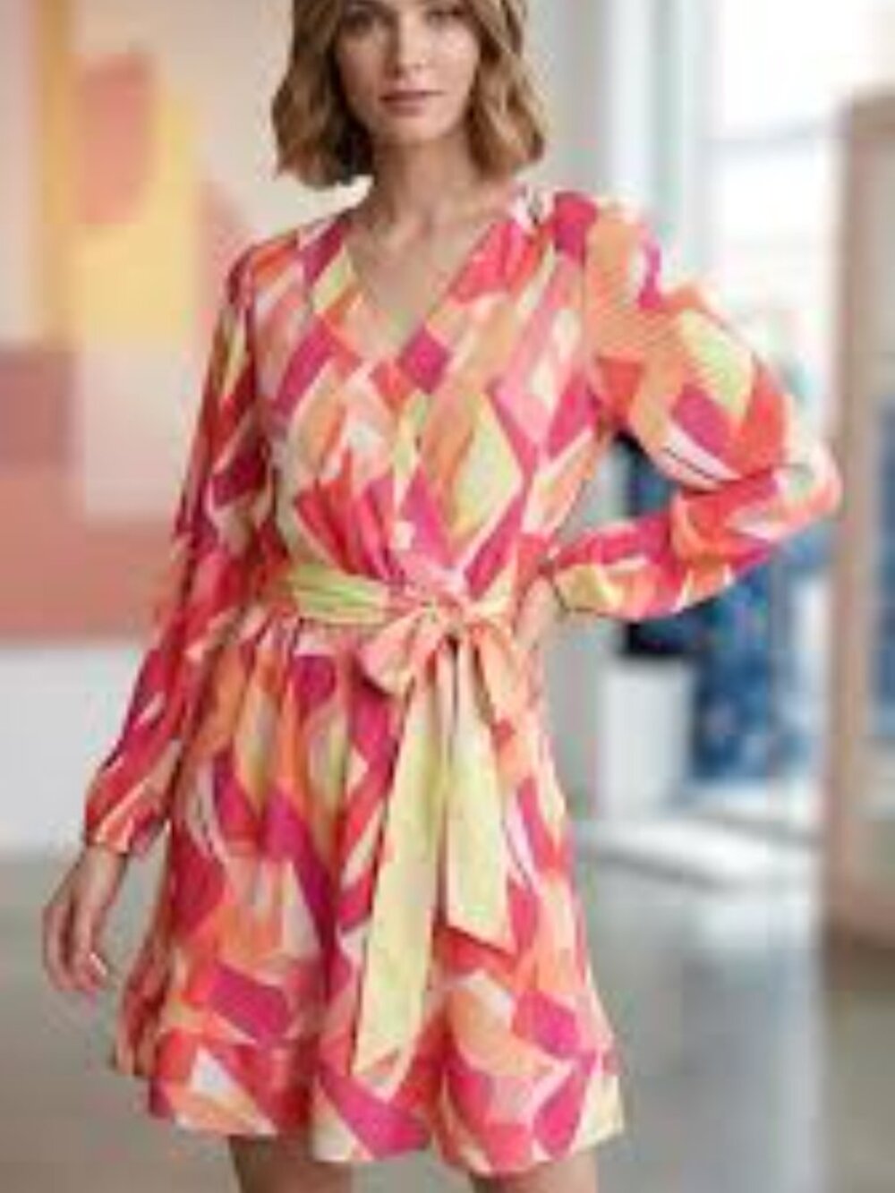 Nicole Miller Vibrant Long-Sleeved Pleated Mini Dress- Size XS- Like New!